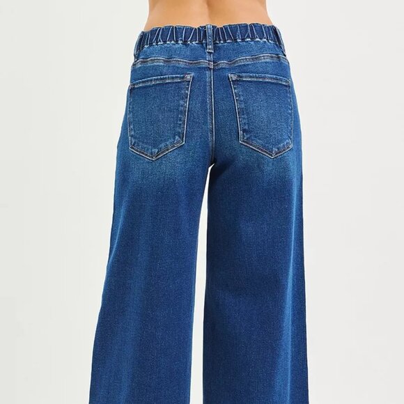 RISEN Full Size Mid Rise Wide Side Pintuck Jeans with Front Drawstring Plus Size - Picture 5 of 7